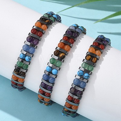 Mixed Stone and Synthetic Hematite Adjustable Braided Bead Bracelets BJEW-H626-01-04-1