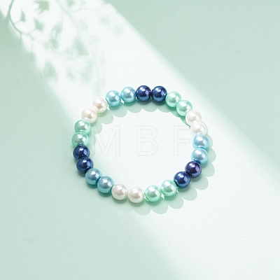 Glass Pearl Round Beaded Stretch Bracelet for Women BJEW-JB08388-1