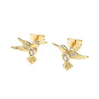 Bird Brass Micro Pave Clear Cubic Zirconia Stud Earrings EJEW-Z159-02G-1