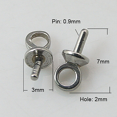 202 Stainless Steel Cup Pearl Peg Bails Pin Pendants X-STAS-H053-7x3mm-1