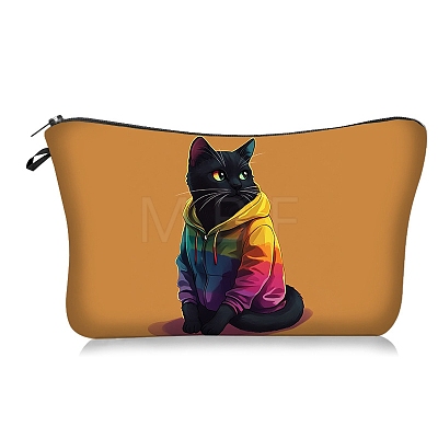 Black Cat in Colorful Clothes Print Polyester Cosmetic Zipper Pouches PW-WG80394-03-1