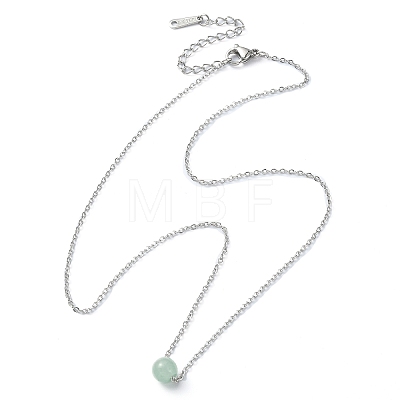 Natural Green Aventurine Round Bead Pendant Necklaces NJEW-JN04551-04-1