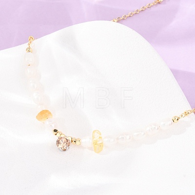 Natural Lemon Quartz(Heated) Chip and Rice Natural Pearl Beaded Necklaces GG-CBA3297-15G-B-1