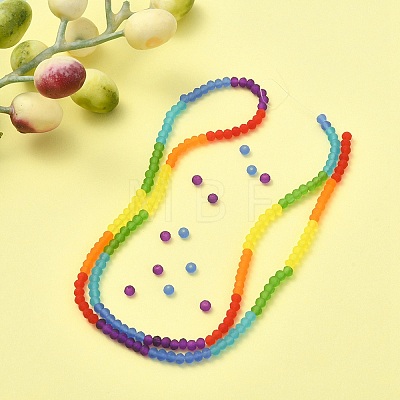 Rainbow Color 7 Colors Transparent Frosted Glass Beads Strands FGLA-YW0001-01-1