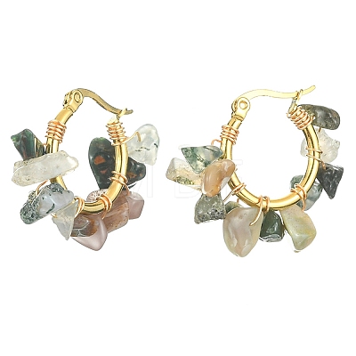 Natural Moss Agate Chips Braided Hoop Earrings EJEW-JE04940-20-1