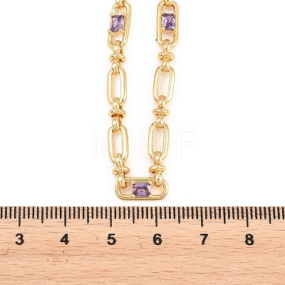 5MM Brass Pave Cubic Zirconia Oval Link Chain Necklaces NJEW-D324-01G-06-1