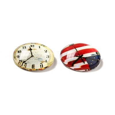 Clock Printed Glass Cabochons GGLA-A002-14mm-YY-1