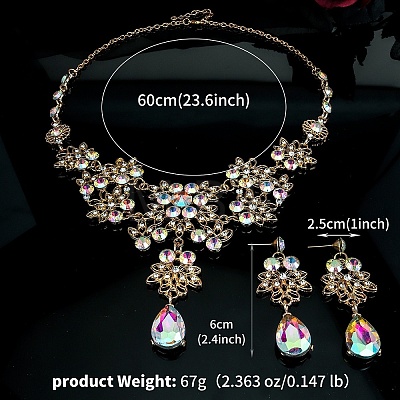 Alloy & Rhinestone Studs Earrings & Necklaces Set PW-WG1364A-02-1