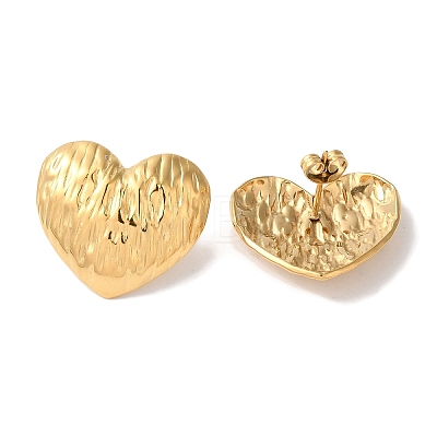 Textured Heart Ion Plating(IP) 304 Stainless Steel Stud Earrings for Women EJEW-L287-032G-1