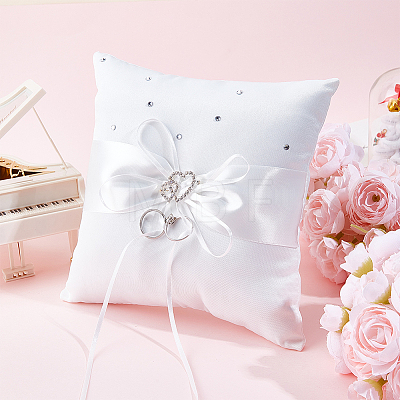Square Polyester with Tribute Silk Wedding Finger Ring Display Pillow DIY-GF0014-14-1