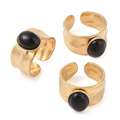 Oval Natural Dyed & Heated Black Agate Finger Rings RJEW-Z057-12G-05-1