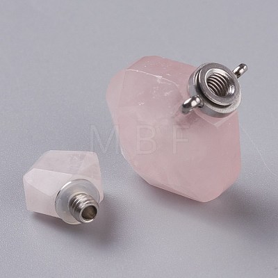 Rhombus Natural Rose Quartz Perfume Bottle Pendants G-H241-01B-P-1