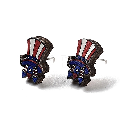 Independence Day Wood Stud Earrings EJEW-D108-01H-1