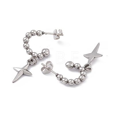 304 Stainless Steel Ring with Star Dangle Stud Earrings EJEW-B018-03P-1