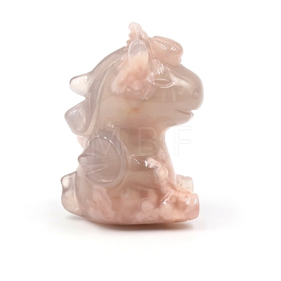 Natural Cherry Blossom Agate Carved Healing Unicorn Figurines PW-WG76379-01-1