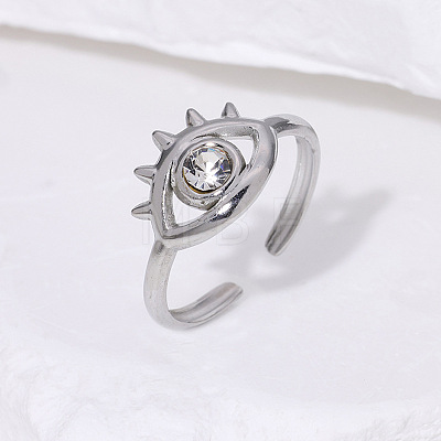 304 Stainless Steel Rhinestone Cuff Open Rings for Women WG9FC7C-01-1