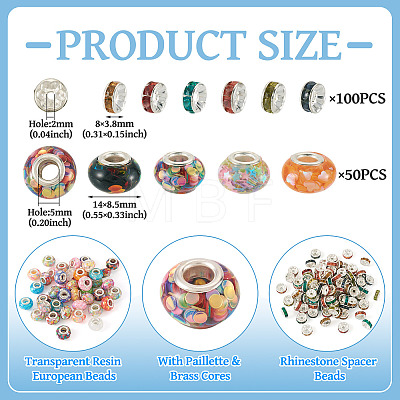 50Pcs Transparent Resin Rondelle European Beads RESI-TA0005-62-1