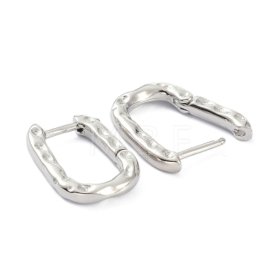 Textured Rectangle Brass Hoop Earrings EJEW-B007-02P-1