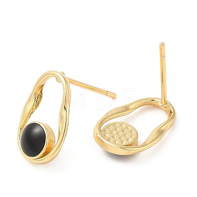 Rack Plating Brass Twist Oval Stud Earrings with Enamel EJEW-D061-01G-1