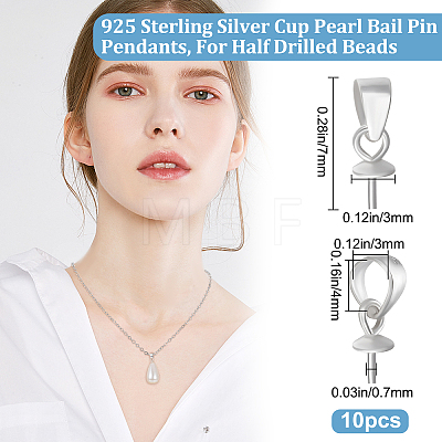 10Pcs 925 Sterling Silver Cup Pearl Peg Bail Pinch Pendants STER-BBC0001-57-1