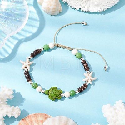 Synthetic Turquoise Braided Bead Bracelets BJEW-JB11093-1