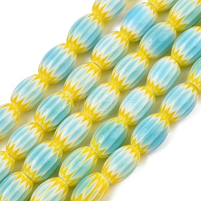 Handmade Millefiori Glass Oval Bead Strands LK-Z001-01B-04-1