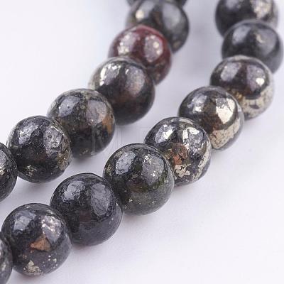 Natural Pyrite Beads Strands G-P303-01-6mm-8-1