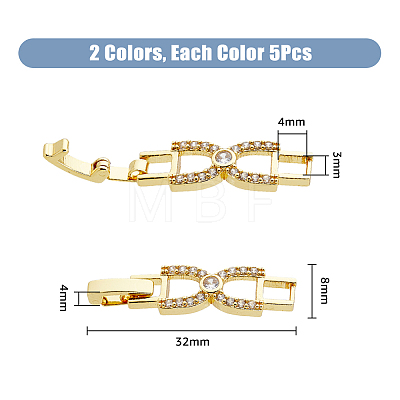 10Pcs 2 Colors Bowknot Rack Plating Brass Clear Cubic Zirconia Watch Band Clasps ZIRC-DC0001-09-1