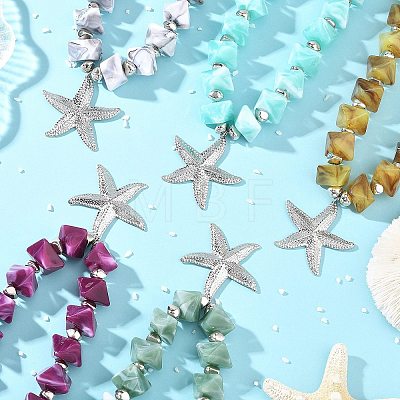 Ocean 304 Stainless Steel Starfish Pendant Necklaces NJEW-JN06477-1