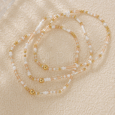 Boho Round Brass and Glass Seed Beaded Stretch Stackable Bracelet Sets BP2363-8-1