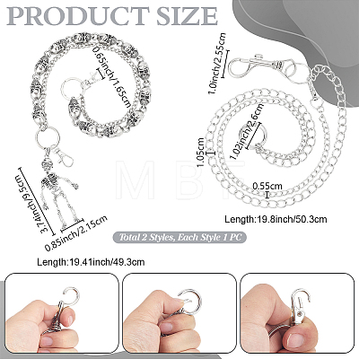 2Pcs 2 Styles Gothic Alloy Skull Link Chains for Pants HJEW-PH0002-05-1