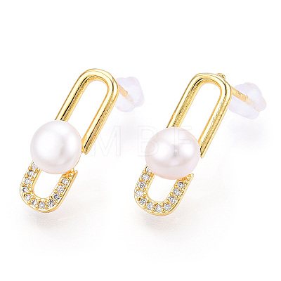 Natural Pearl Stud Earrings Micro Pave Cubic Zirconia PEAR-N022-B02-1