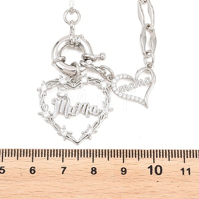 Mother's Day Brass Pave Clear Cubic Zirconia Mama Heart Pendant Necklaces NJEW-A071-04P-1