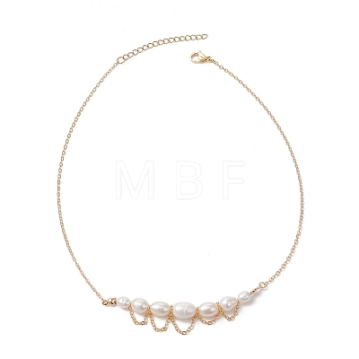 Natural Cultured Freshwater Pearl Rice Graduated Beaded Necklaces with 304 Stainless Steel Cable Chains NJEW-TA00226-1