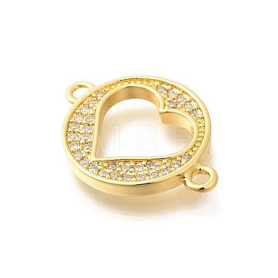 Rack Plating Brass Clear Cubic Zirconia Flat Round with Hollow Heart Connector Charms KK-L225-036G-1