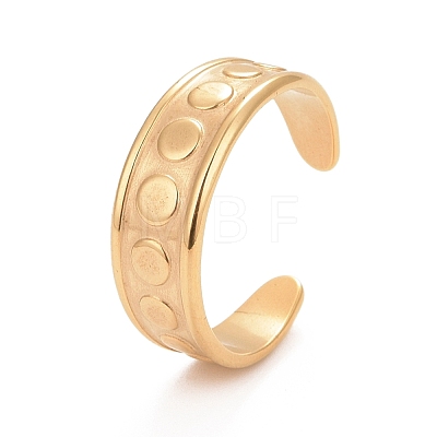 Ion Plating(IP) 304 Stainless Steel Flat Round Pattern Open Cuff Ring for Women RJEW-C025-01G-1