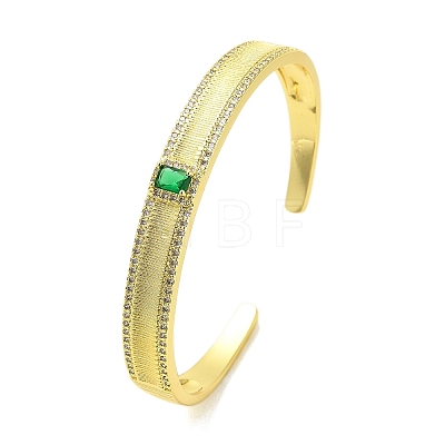 Brass Pave Green Cubic Zirconia Open Cuff Bangles for Women BJEW-M312-01A-G-1