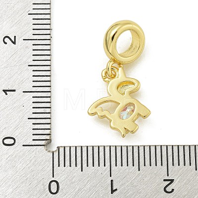 Rack Plating Brass Pave Clear AB Cubic Zirconia Unicorn European Dangle Charms KK-Z067-56G-1