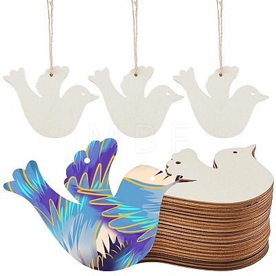 20Pcs Unfinished Wood Pendant Decoration BIRD-CP0001-02-1