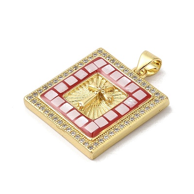 Square with Cross Brass Micro Pave Cubic Zirconia Pendants KK-K385-039G-1