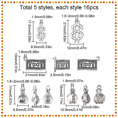 SUNNYCLUE 80Pcs 5 Style Tibetan Style Zinc Alloy Pendants TIBEP-SC0002-46-1