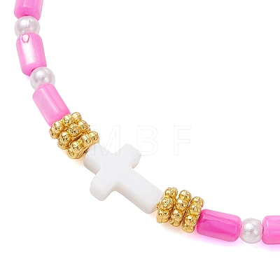 Natural Freshwater Shell Dyed Beaded Bracelets for Women BJEW-JB13405-1