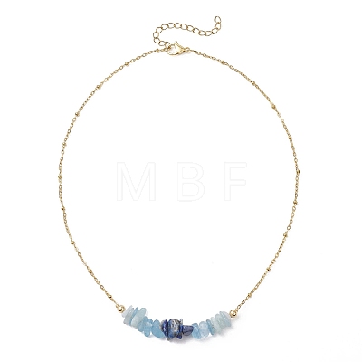 Natural Lapis Lazuli & Aquamarine Chip Beaded Pendant 304 Stainless Steel Satellite Chain Necklaces for Women NJEW-JN05608-1