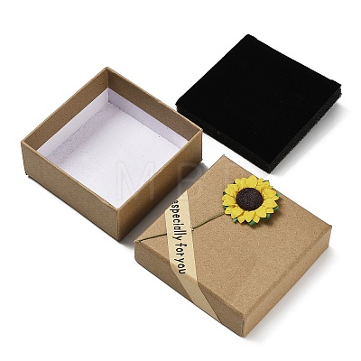 Kraft Paper Gift Boxes with Faux Sunflower Outside for Jewelry Set CON-Z011-01A-03-1