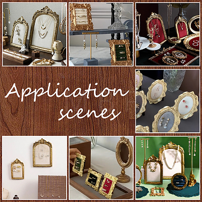 3Pcs 3 Styles Resin & Linen Photo Frame Jewelry Necklace Display Stands ODIS-OC0001-97-1