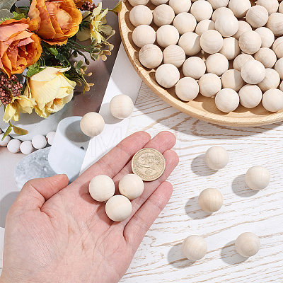 75Pcs Natural Wooden Round Ball WOOD-PA0001-84A-1