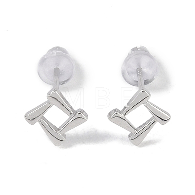 Anti-Tarnish Rhodium Plated Square 999 Sterling Silver Stud Earrings for Women EJEW-S215-13P-1