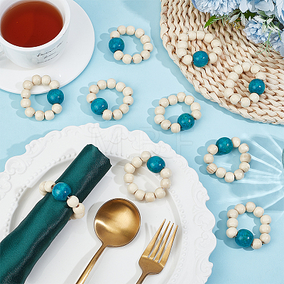 10Pcs Round Wood Beaded Napkin Rings HJEW-PH02431-01-1
