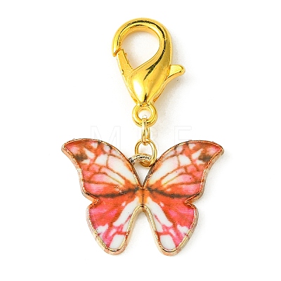 Light Gold Tone Alloy Enamel Butterfly Pendant Decorations HJEW-JM01543-1