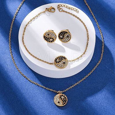 Yin-yang 304 Stainless Steel Rhinestone Pendant Necklaces & Bracelets & Stud Earrings Sets for Women SJEW-C004-17G-1